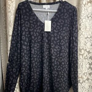 Mud Pie Black Leopard Print Women's Top